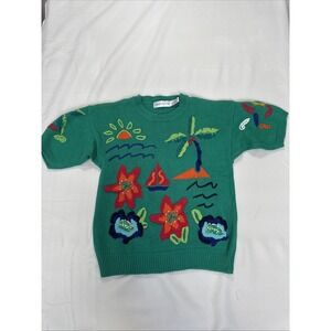 Vintage‎ Robert Scott Ltd Sweater With Embroidery Accents Tropical